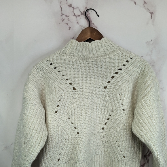 & Other Stories Sweater Crop Wool White Metallic Mock Paris - Picture 6 of 10